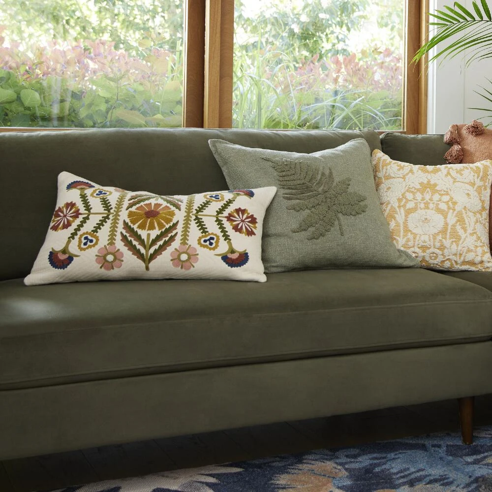 World Market Embroidered Autumn Floral Lumbar Pillow - Image 2