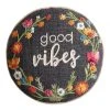 World Market Round Dark Indigo Embroidered Good Vibes Throw Pillow