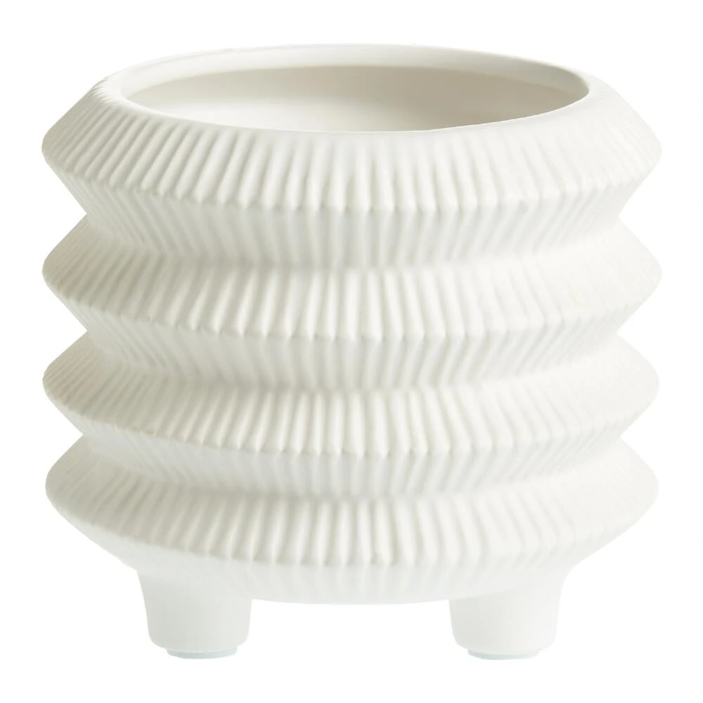 World Market White Lantern Ceramic Footed Planter
