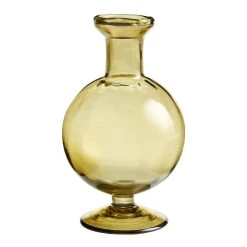 World Market Short Round Olive Green Blown Glass Bud Vase