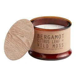 World Market Amber Glass Bergamot and Wild Moss 2 Wick Scented Candle