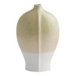 World Market Tall Sage Green And White Ombre Leaf Ceramic Vase
