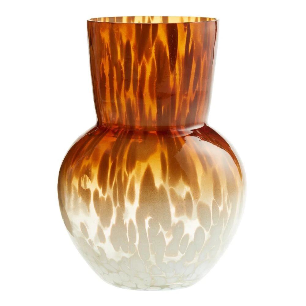 World Market Amber And White Bulb Confetti Glass Vase