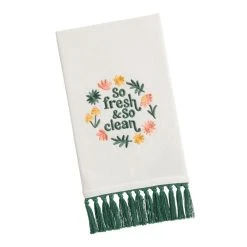 World Market White Floral Fresh & Clean Terry Hand Towel