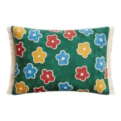 World Market Green Multicolor Floral Embroidered Lumbar Pillow