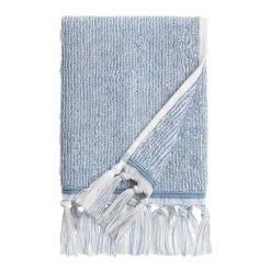 World Market Azure Blue And White Marled Hand Towel
