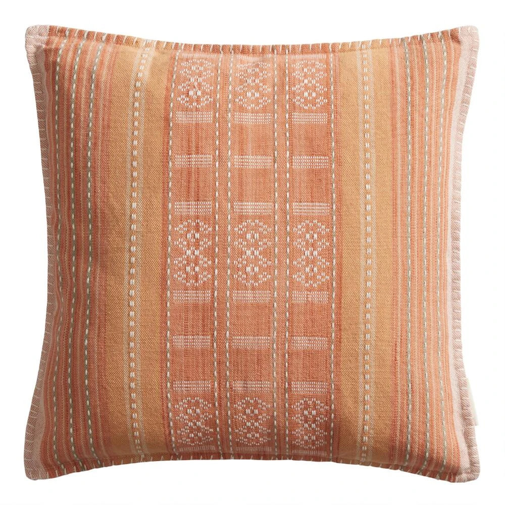 World Market Umbud Stripe Embroidered Indoor Outdoor Throw Pillow