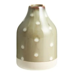 World Market Olive Green Reactive Glaze Dotted Ceramic Bud Vase
