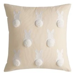 World Market Oatmeal And White Bunny Rabbit Pom Tail Throw Pillow