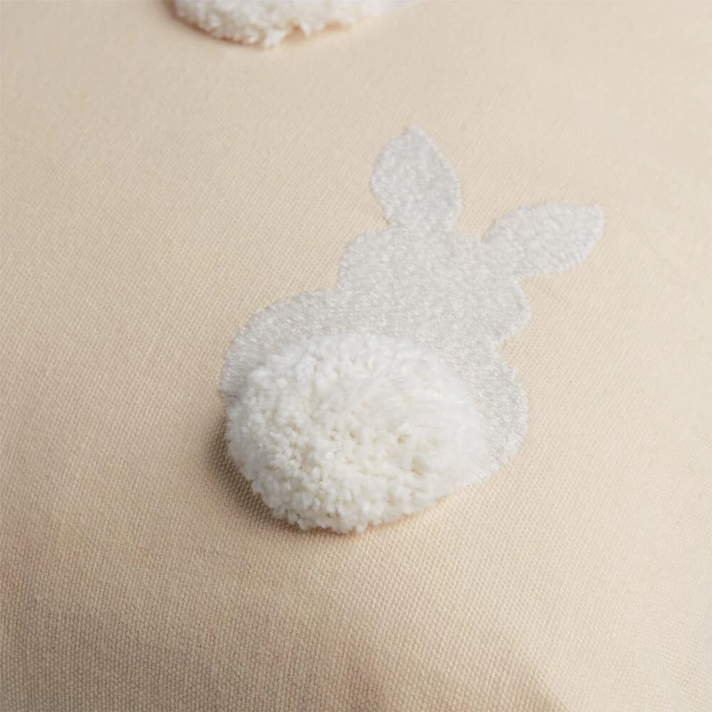 World Market Oatmeal And White Bunny Rabbit Pom Tail Throw Pillow - Image 3
