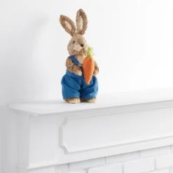 World Market Natural Fiber Bunny In Overalls Decor