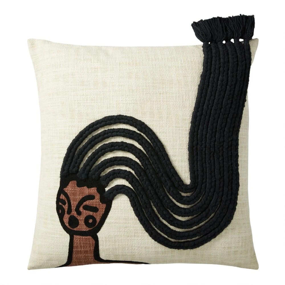 World Market Justina Blakeney Love My Locs Ivory and Black Throw Pillow