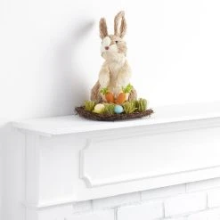 World Market Natural Fiber Bunny In Nest Decor
