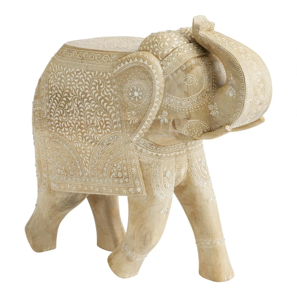 World Market CRAFT Carved Wood Elephant Floor Decor