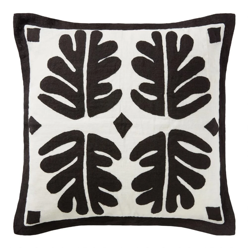 World Market Justina Blakeney Paradiso Ivory and Black Leaf Throw Pillow