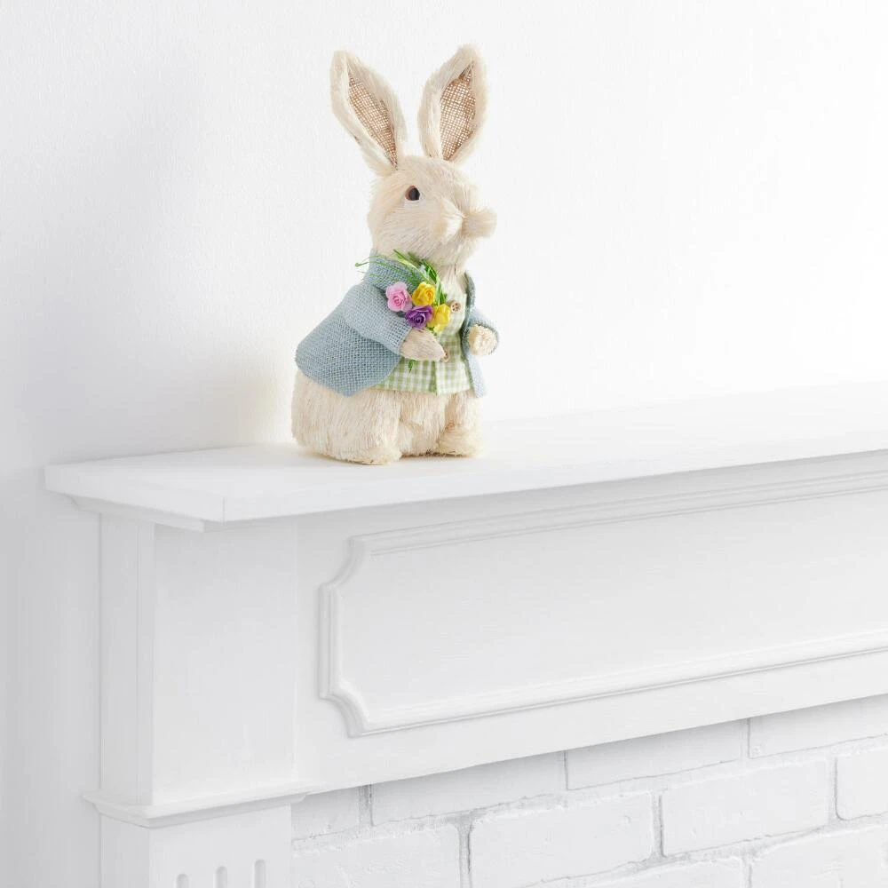 World Market Natural Fiber Bunny With Flower Decor