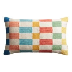 World Market Multicolor Woven Check Indoor Outdoor Lumbar Pillow
