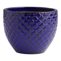 World Market Ridley Blue Ceramic Scallop Geo Outdoor Planter