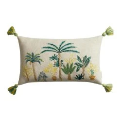 World Market Bali Trees Ivory Embroidered Indoor Outdoor Lumbar Pillow