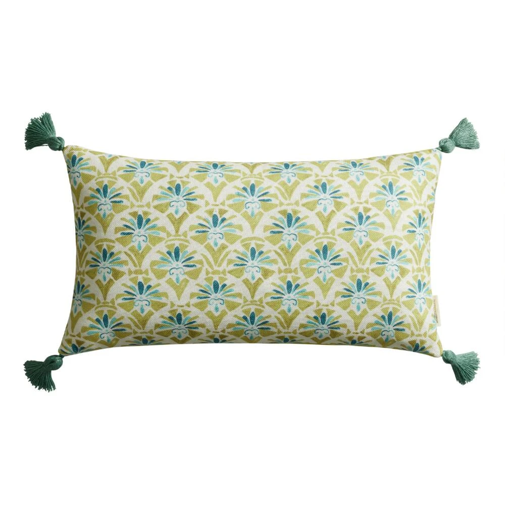 World Market Lovina Geo Green Print Indoor Outdoor Lumbar Pillow