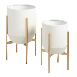 World Market Tapered Ivory Planter With Gold Stand