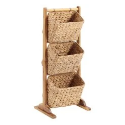 World Market Drew Acacia And Water Hyacinth 3 Tier Basket Stand