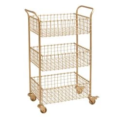 World Market Antonia Gold Wire Basket 3 Tier Rolling Cart