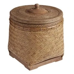 World Market Benji Natural Rattan Basket With Lid