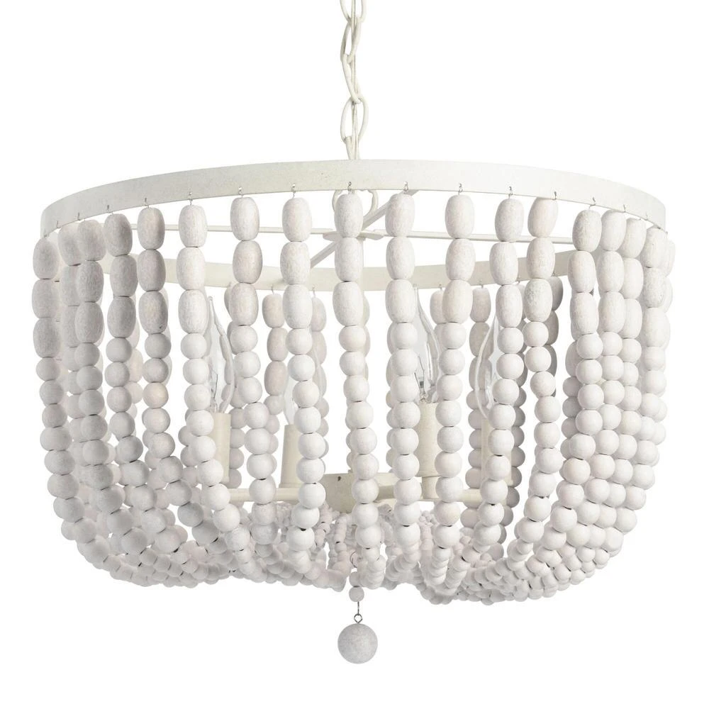 World Market Antique Whitewashed Wood Bead 4 Light Chandelier - Image 3