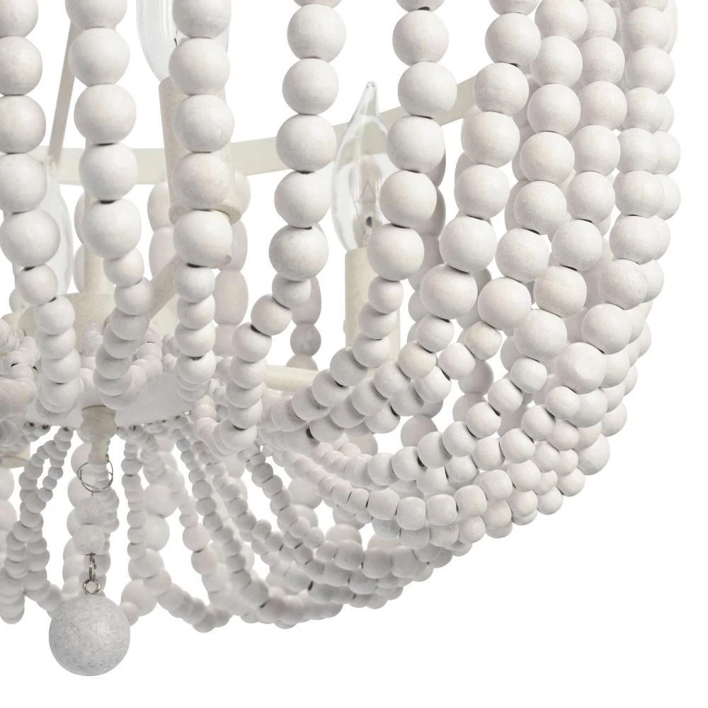 World Market Antique Whitewashed Wood Bead 4 Light Chandelier - Image 4