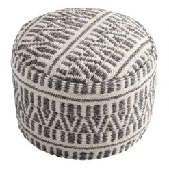 World Market Charcoal and Ivory Woven Textured Floor Pouf