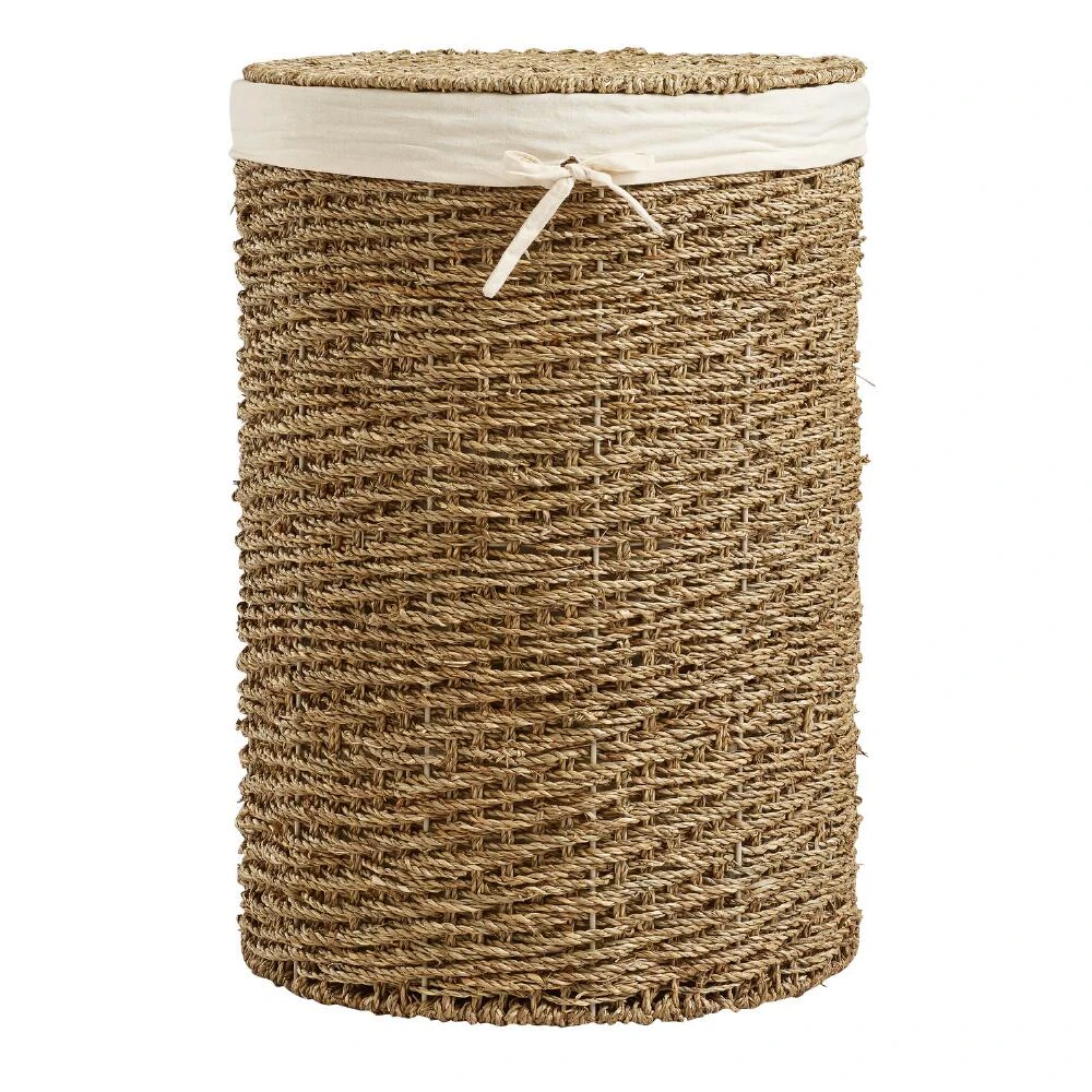 World Market Trista Round Seagrass Hamper With Liner And Lid