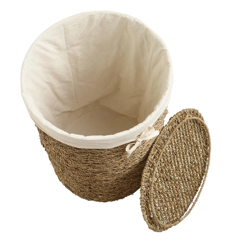World Market Trista Round Seagrass Hamper With Liner And Lid - Image 2