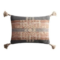 World Market Nova Gray And Rust Kilim Indoor Outdoor Lumbar Pillow