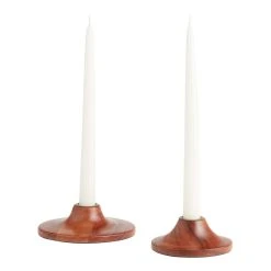 World Market Round Wood Saucer Taper Candle Holder