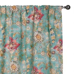 World Market Genevieve Aqua Floral Cotton Sleeve Top Curtains Set Of 2