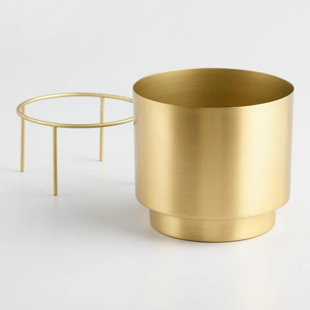 World Market Brushed Gold Planter with Stand - Image 2