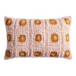 World Market Ivory Tiled Square Crocheted Lumbar Pillow
