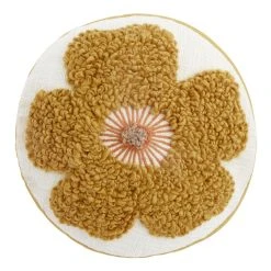 World Market Round Mustard Tufted Flower Throw Pillow