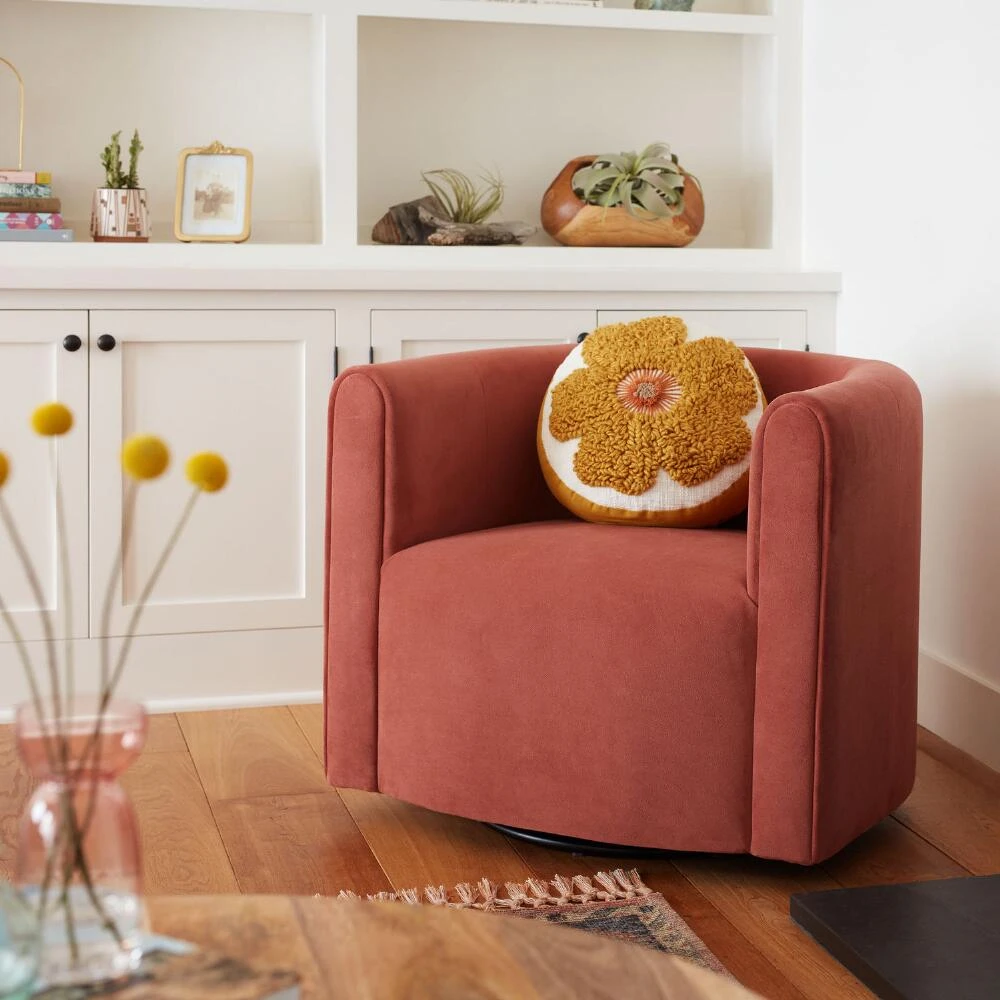 World Market Round Mustard Tufted Flower Throw Pillow - Image 2